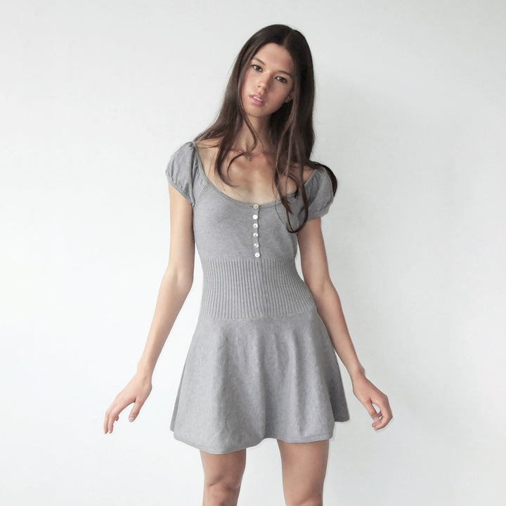 Damen Freizeitkleid mit Puffärmeln und Knopfleiste Drune