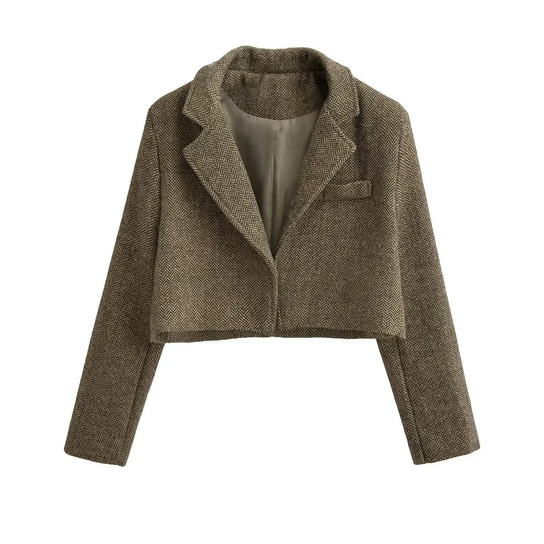 Damen cropped Blazerjacke im eleganten Herringbone-Design Drune