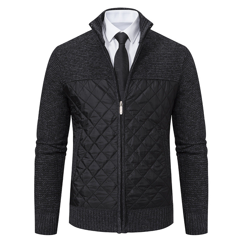 Herren nan gesteppte Hybrid-Strickjacke mit diamantsteppung, Stehkragen, isolierendem Thermofutter und Reißverschluss Drune