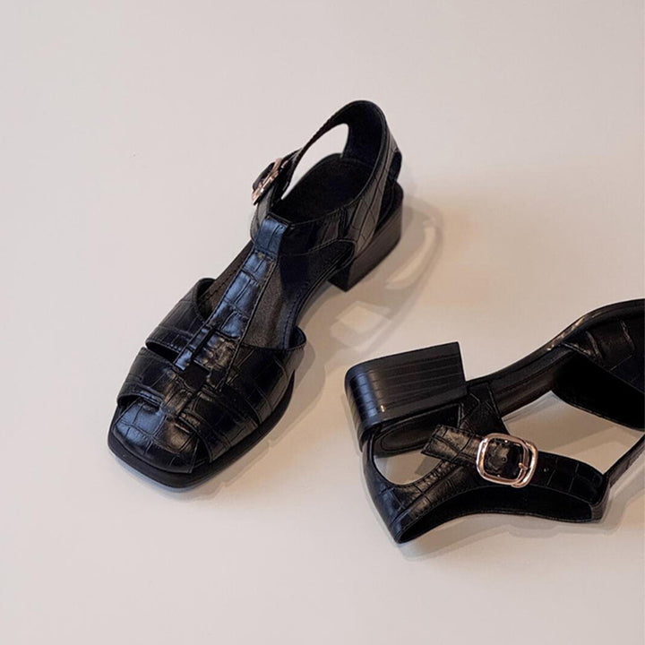 Damen Riemchen Blockabsatzsandalen mit verstellbarem Schnallen Drune