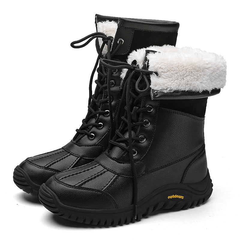 Damen isolierte Winterstiefel mit modischem Kunstfellkragen und rutschfester Sohle Drune