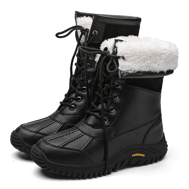 Damen isolierte Winterstiefel mit modischem Kunstfellkragen und rutschfester Sohle Drune