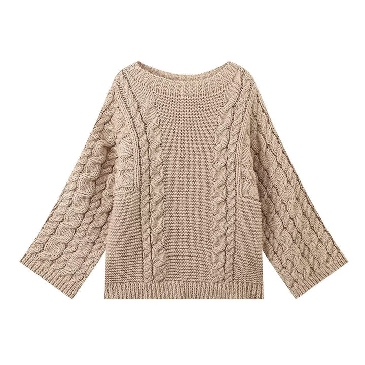 Damen Strickpullover mit Kabelmuster und weitem Schnitt Drune