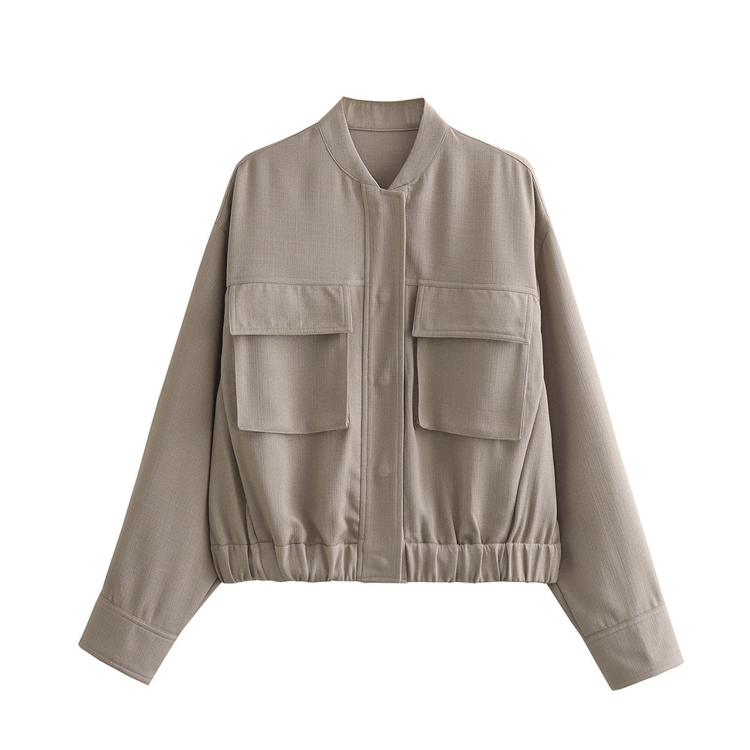 Damen elegante Utility-Jacke mit großen Taschen und elastischem Saum Drune