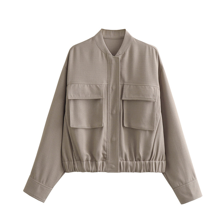 Damen elegante Utility-Jacke mit großen Taschen und elastischem Saum Drune