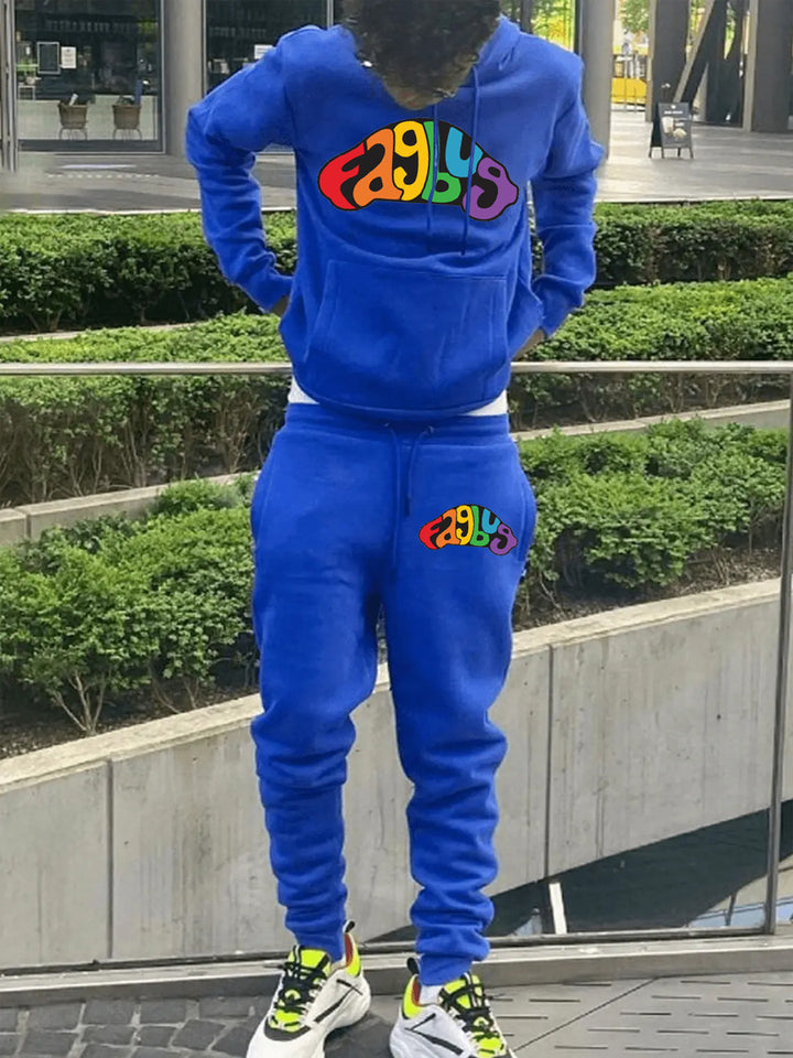 Herren Hoodie und Jogginghose Set mit auffälligem Neon-Logo Drune