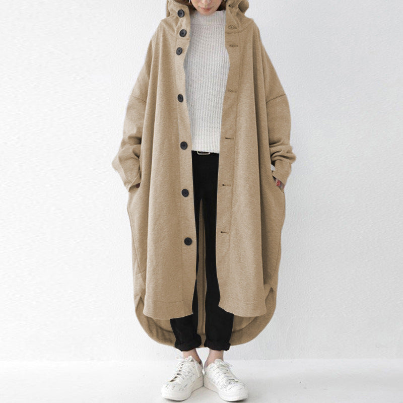 Damen nan weites Kapuzen-Kokonmantel mit asymmetrischem Saum und großen Eingrifftaschen Drune