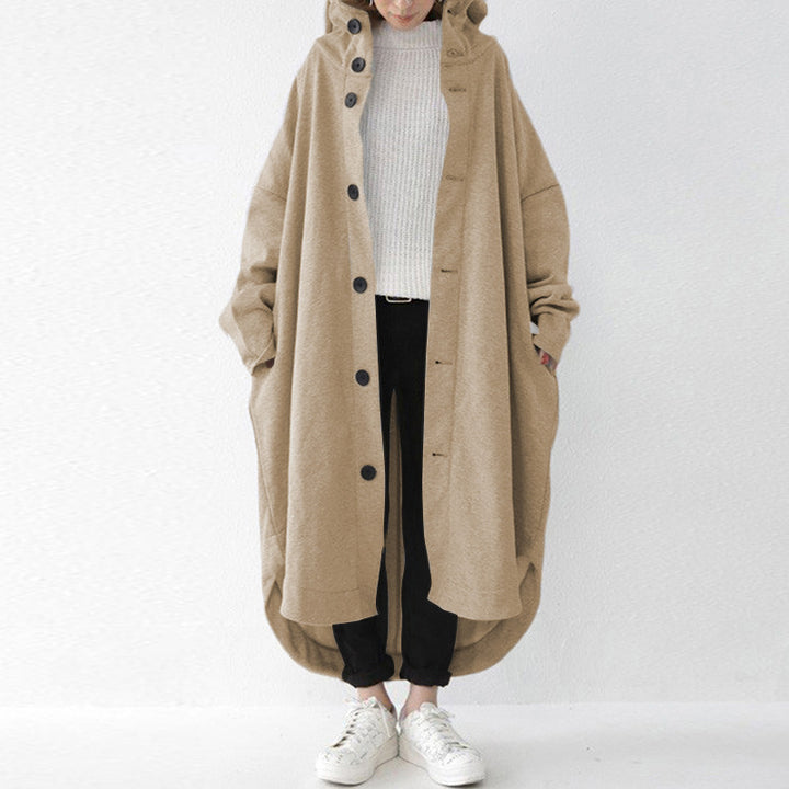 Damen nan weites Kapuzen-Kokonmantel mit asymmetrischem Saum und großen Eingrifftaschen Drune
