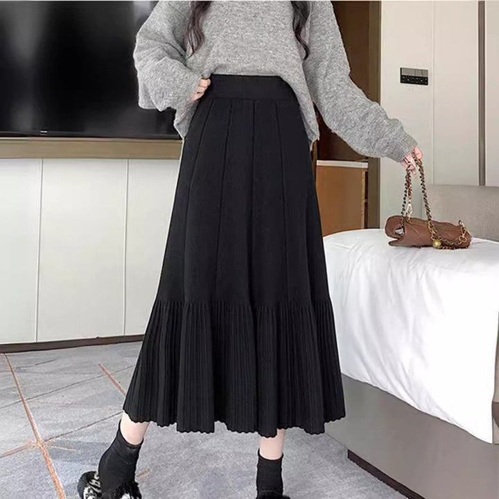 Damen Plissierter Maxirock mit ausgestelltem Saum und hohem Bund Drune