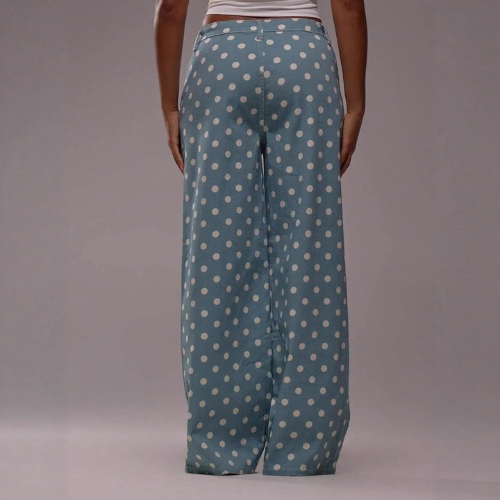 Damen weite Polka-Dot Palazzo-Hosen mit high-waist Schnitt Drune