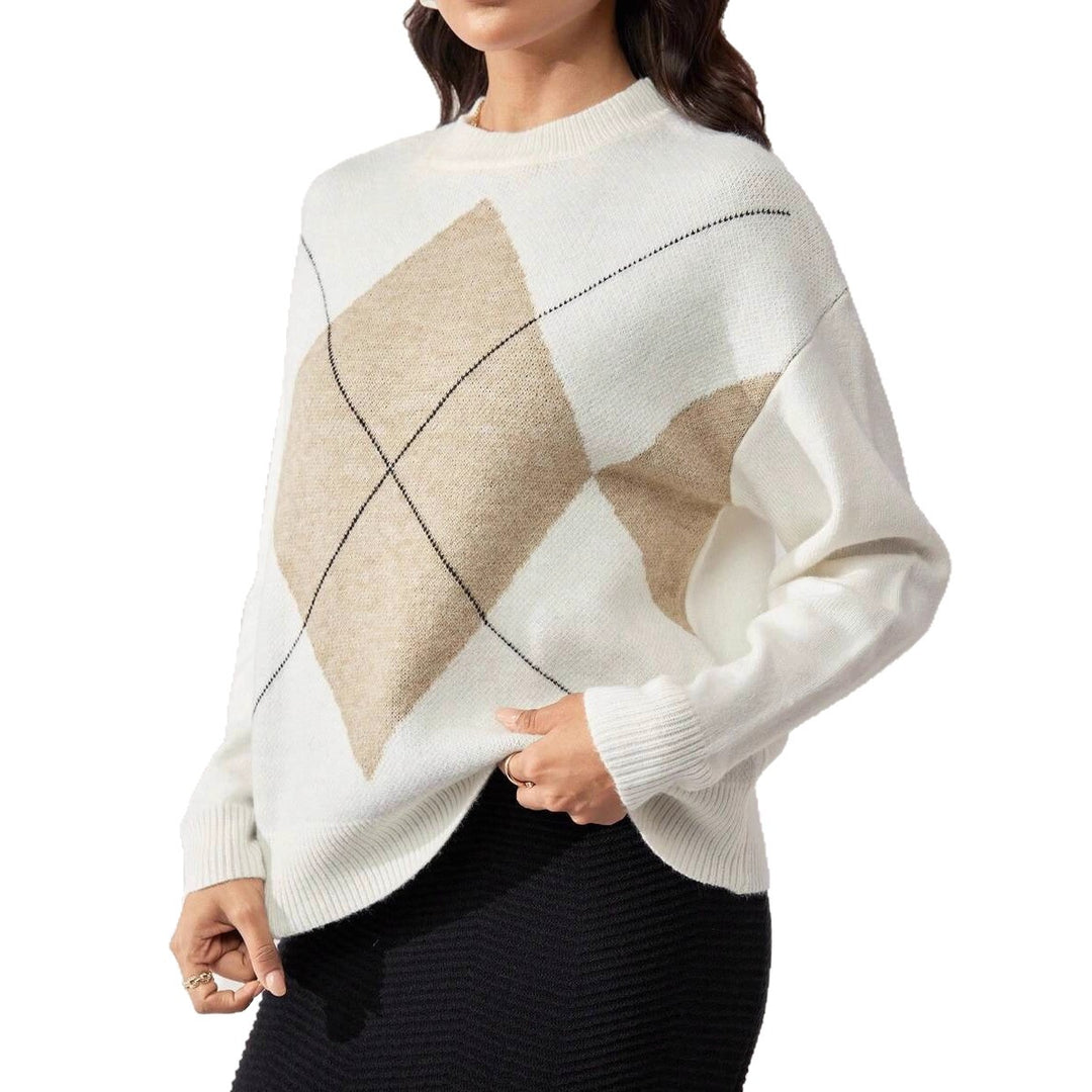 Damen Eleganter Pullover mit modernem Rautenmuster Drune