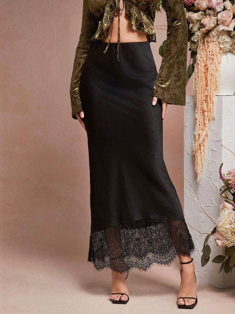 Damen Maxirock mit floraler Spitze und elegantem Saum Drune