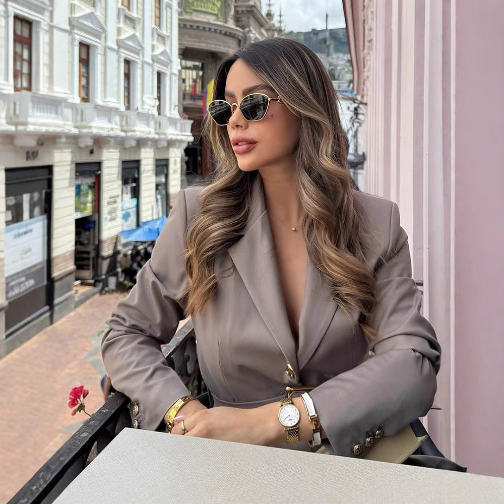 Damen eleganter taillierter Blazer mit Gürtel Drune