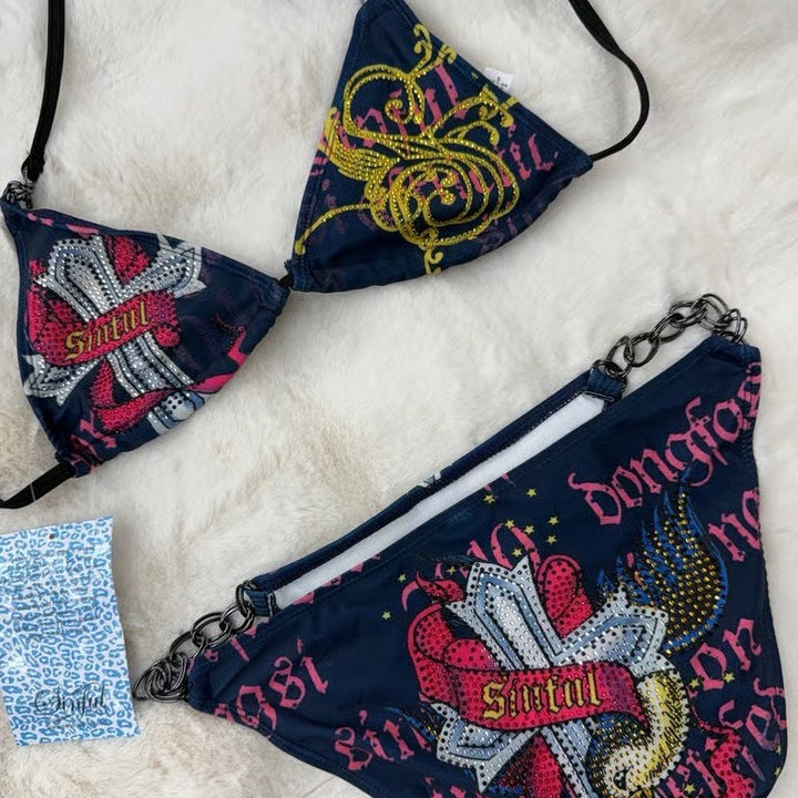 Damen Triangel-Bikini mit auffälligem Grafikumrandung Drune