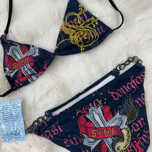 Damen Triangel-Bikini mit auffälligem Grafikumrandung Drune
