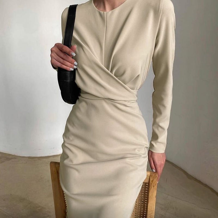 Damen Elegantes Wickelkleid mit Langarm und figurbetontem Schnitt Drune