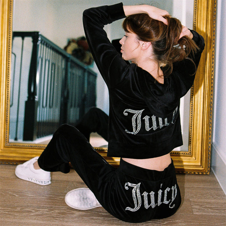 Damen nan luxuriöser Velours Trainingsanzug mit Reißverschlussjacke und Jogginghose Drune