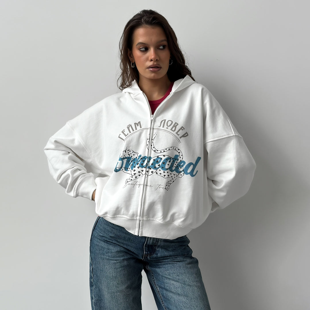 Damen oversized Kapuzenjacke mit kreativem Druck Drune