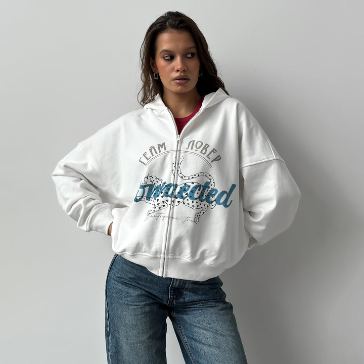 Damen oversized Kapuzenjacke mit kreativem Druck Drune