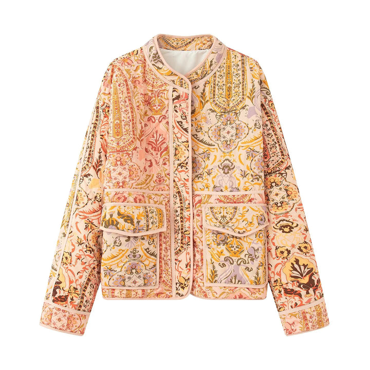 Damen gesteppte Jacke mit floralen Mustern und praktischen Taschen Drune