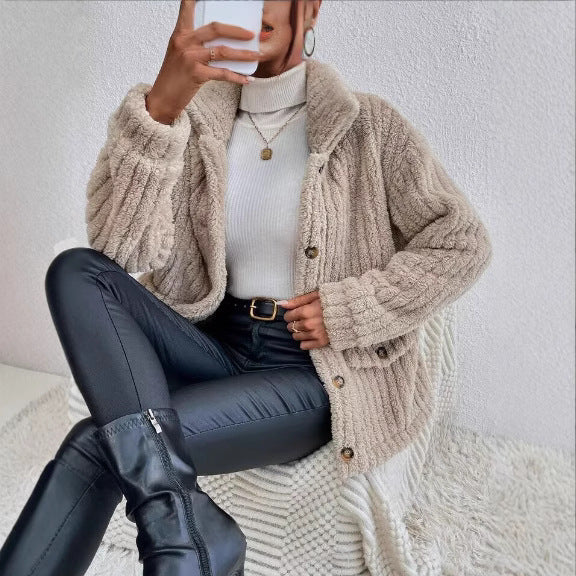 Damen Kuschelige Fleecejacke mit aufgesetzten Taschen Drune