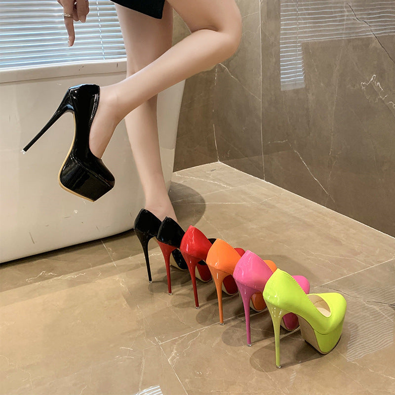 Damen Plateau-Pumps mit glänzendem Obermaterial und hohem Stiletto-Absatz Drune