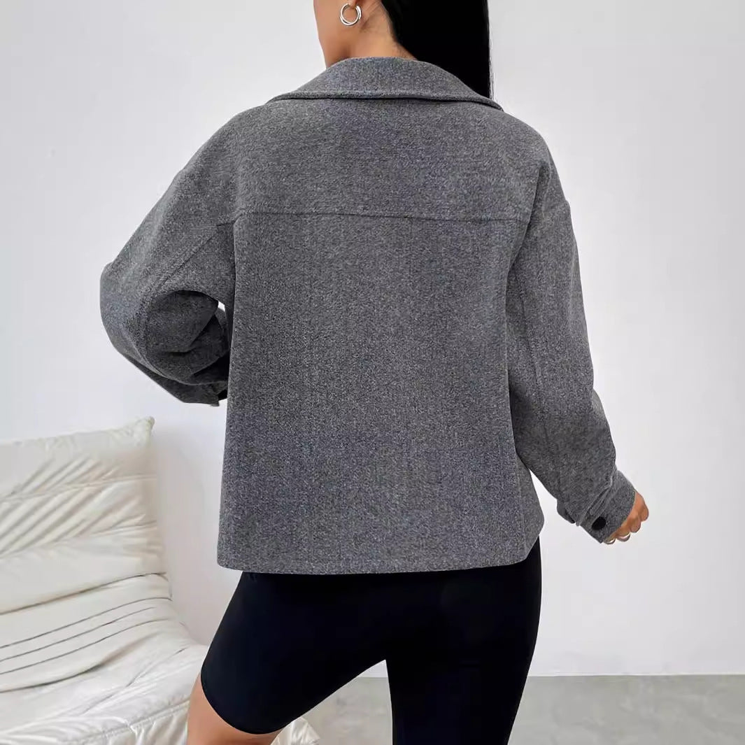 Damen lässige Oversized Jacke mit praktischen Taschen und Button-Down-Verschluss Drune