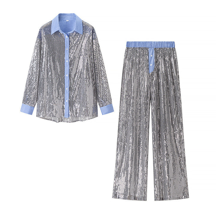 Damen Glamouröse Pailletten Pyjama-Set Drune