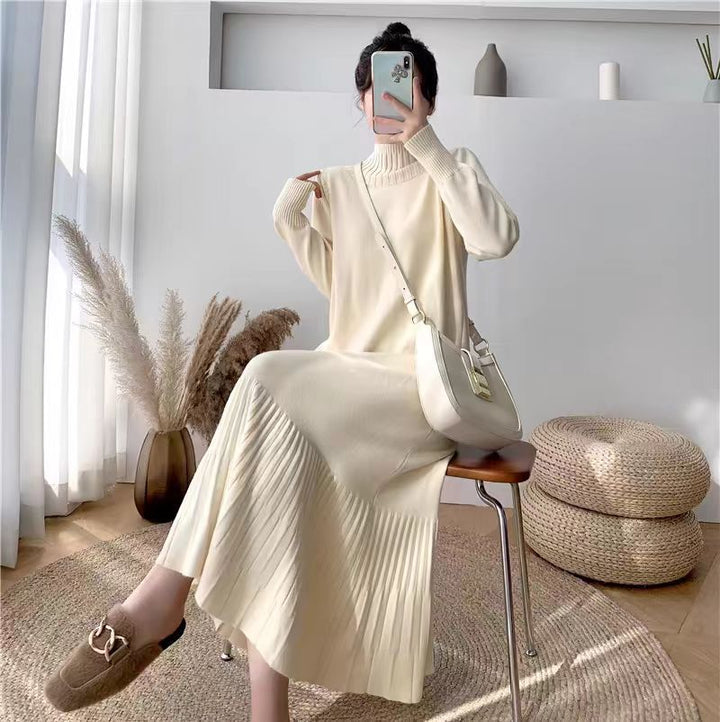 Damen Strickkleid mit Rippstruktur und Taillengürtel Drune