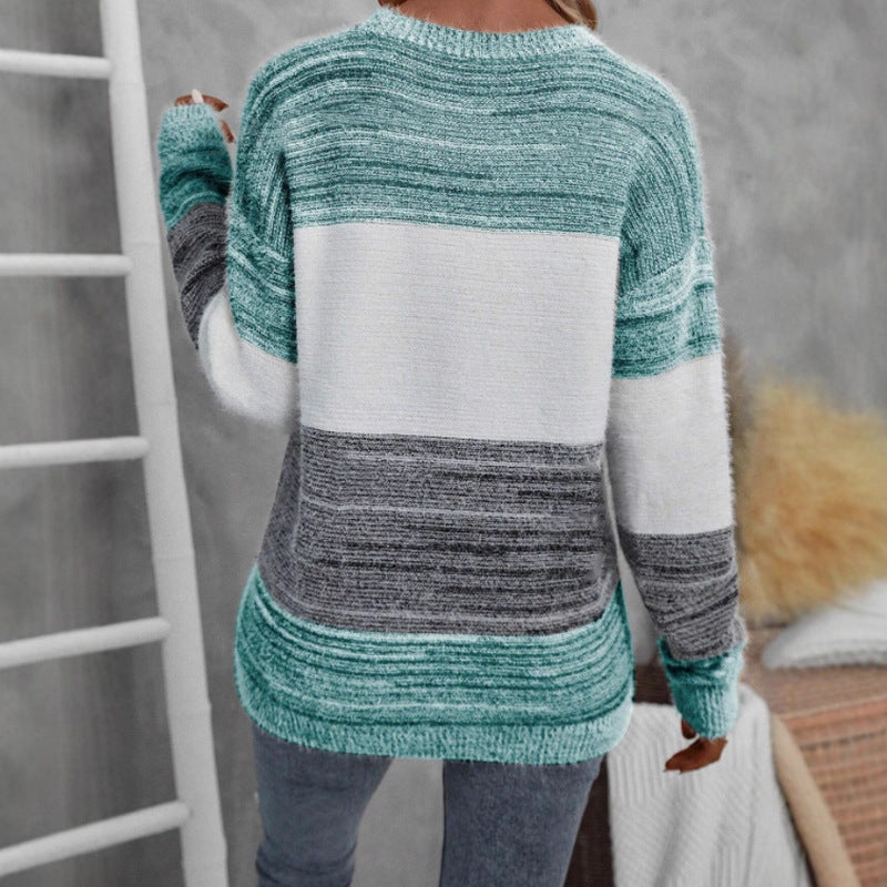 Damen gemusterter Strickpullover mit asymmetrischem Design und langen Ärmeln Drune