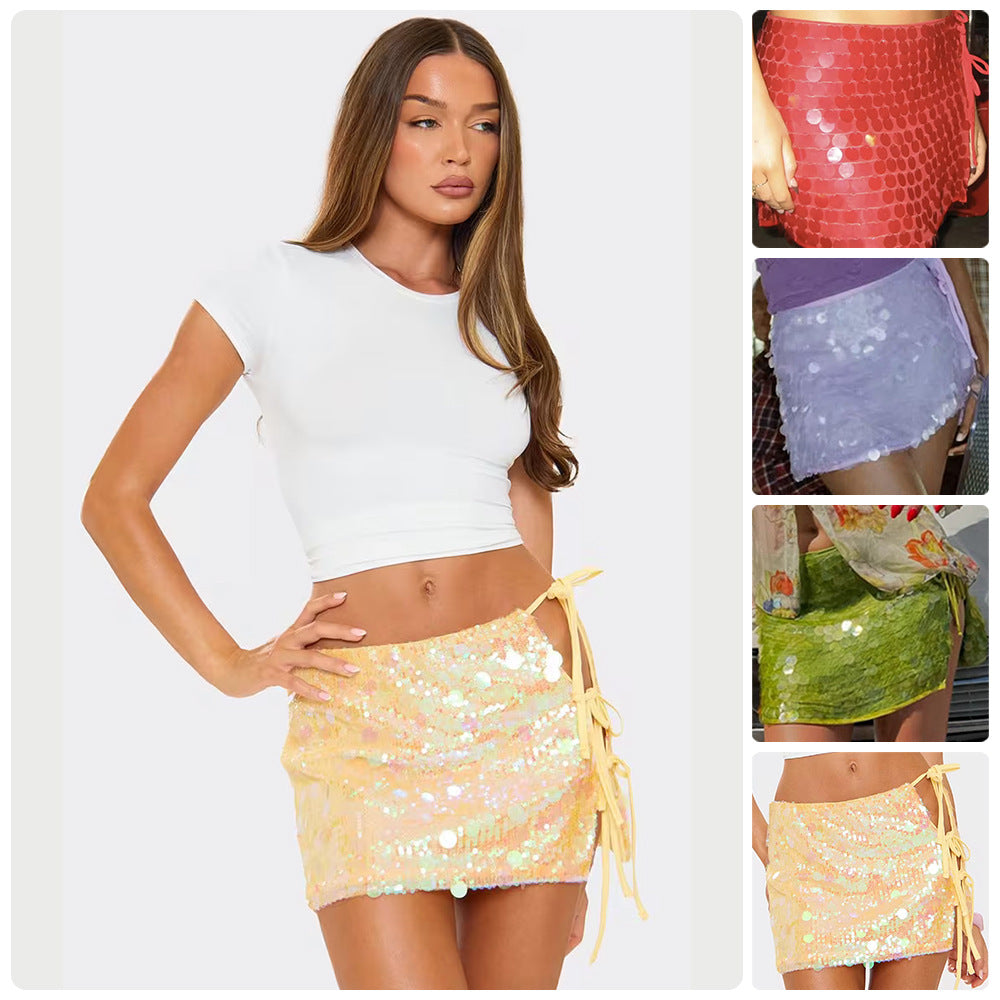 Damen Glitzernder Minirock mit Paillettenbesatz und seitlichem Schlitz Drune