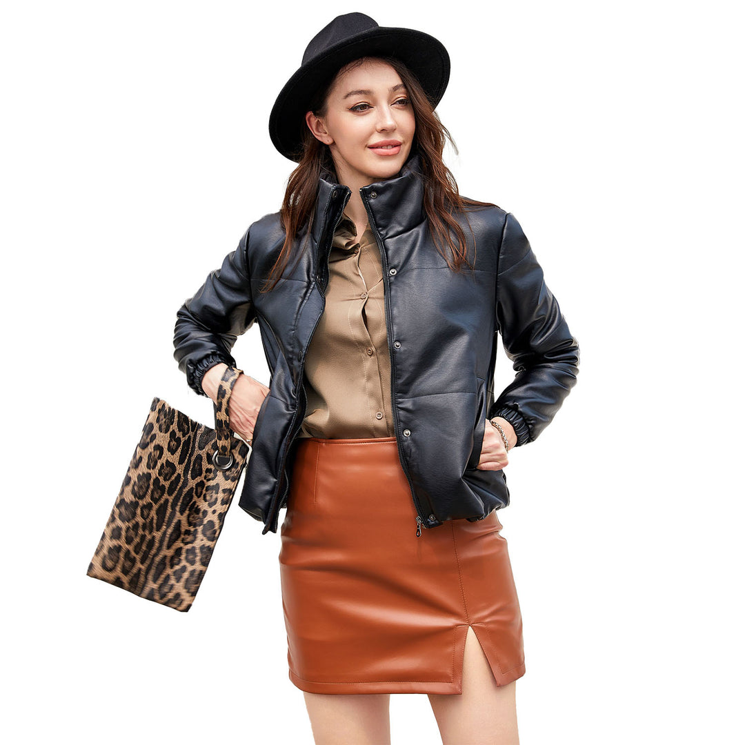 Damenkuschelige Kunstlederjacke mit raffiniertem Steppdesign Drune