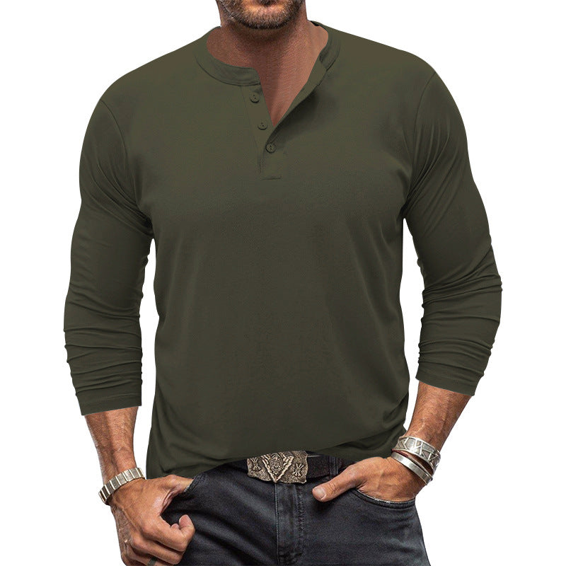 Herren modisches Langarm-Henley-Shirt mit modernem Kragen und praktischen Knopfdetails Drune