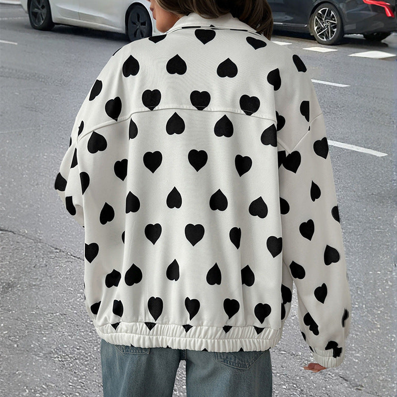 Damen lässige Jacke mit Herzmuster und praktischen Taschen Drune