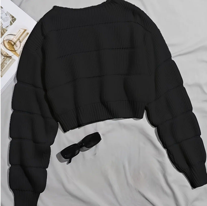 Damen Trendiger Strickpullover mit strukturierter Rippoptik und verkürztem Schnitt Drune