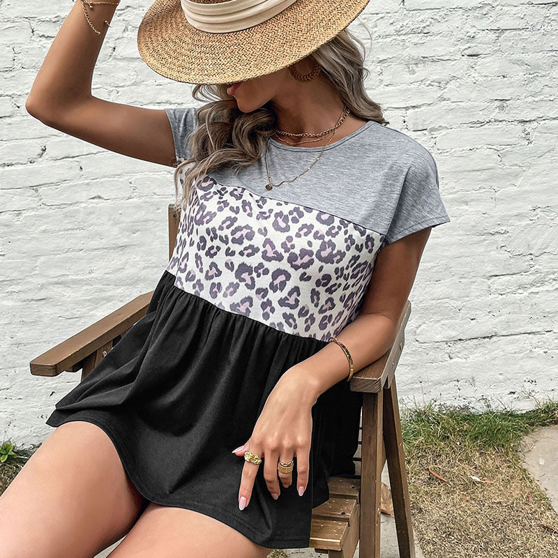 Damen modisches Oberteil mit Tiermuster und asymmetrischem Saum Drune