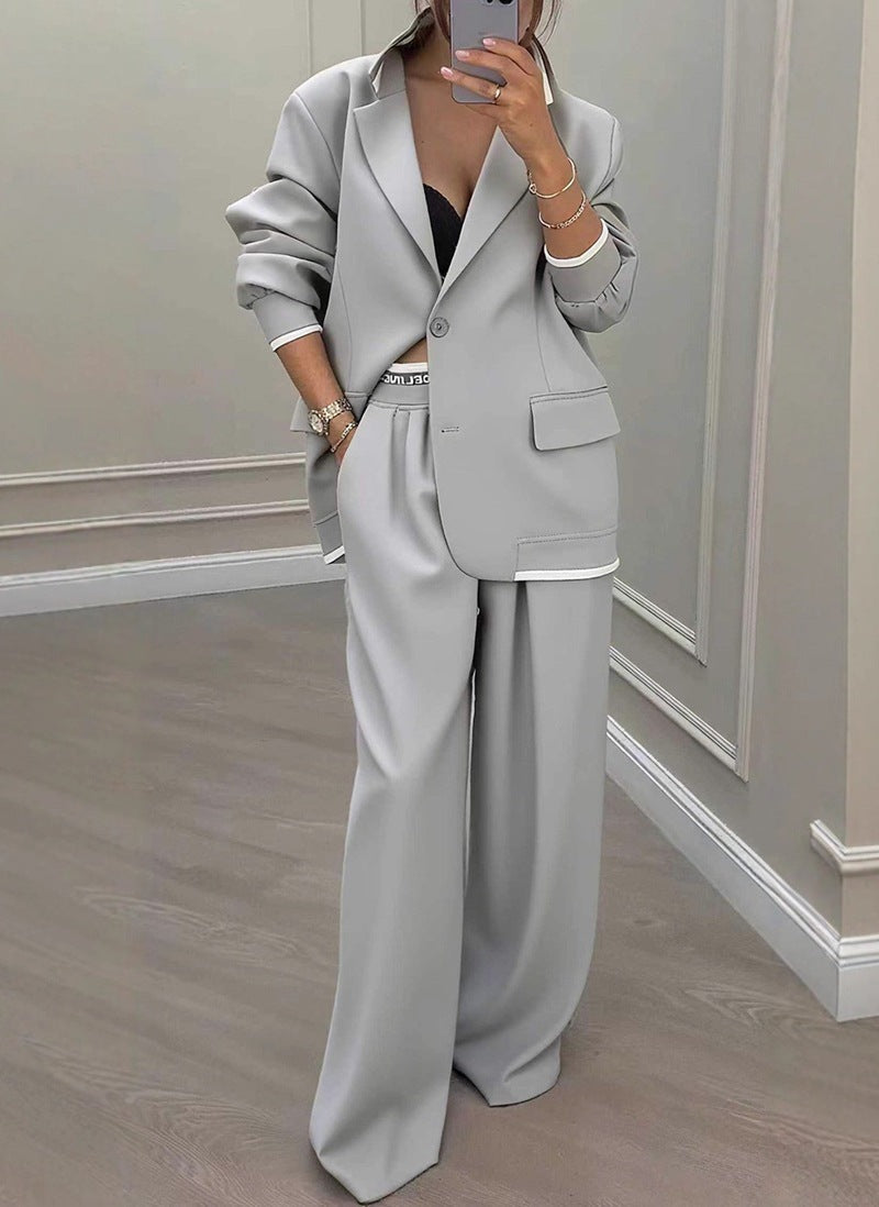 Damen elegantes Zweiteiler-Set mit oversized Blazer und weiter Hose Drune