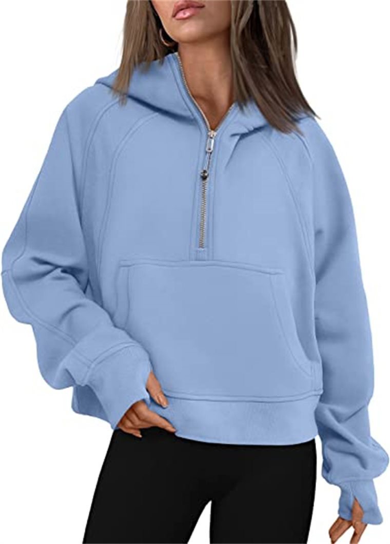 Damen Kapuzenpullover mit halbem Reißverschluss und praktischer Kängurutasche Drune