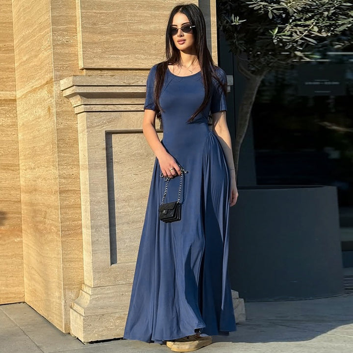 Damen Fließendes Maxikleid mit praktischen Seitentaschen und Rundhalsausschnitt Drune