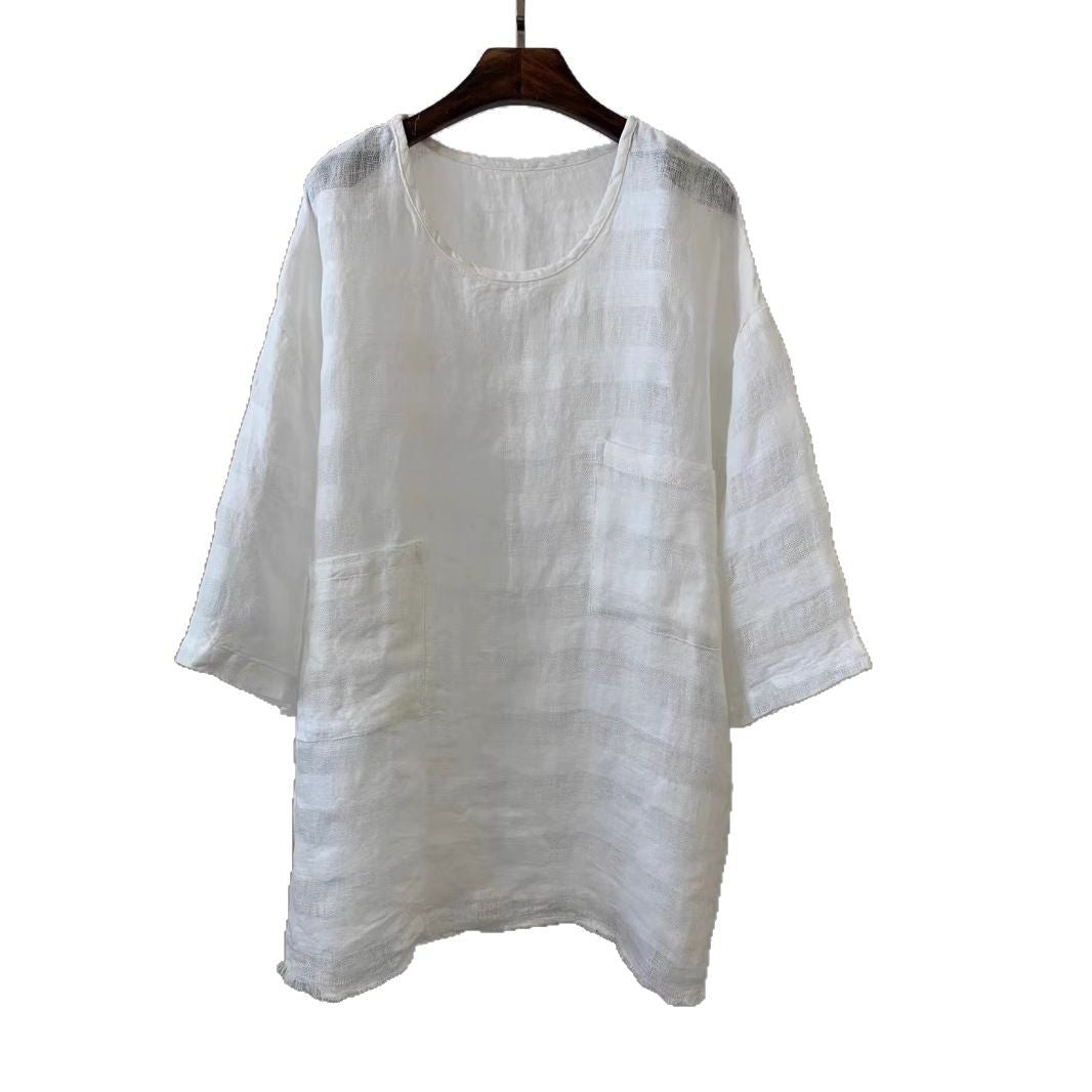 Damen Relaxed Fit Leinen Tunika mit aufgesetzten Taschen Drune