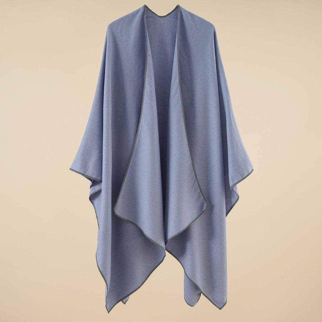 Damen Eleganter Wickelp Poncho aus weichem Wollmix Drune