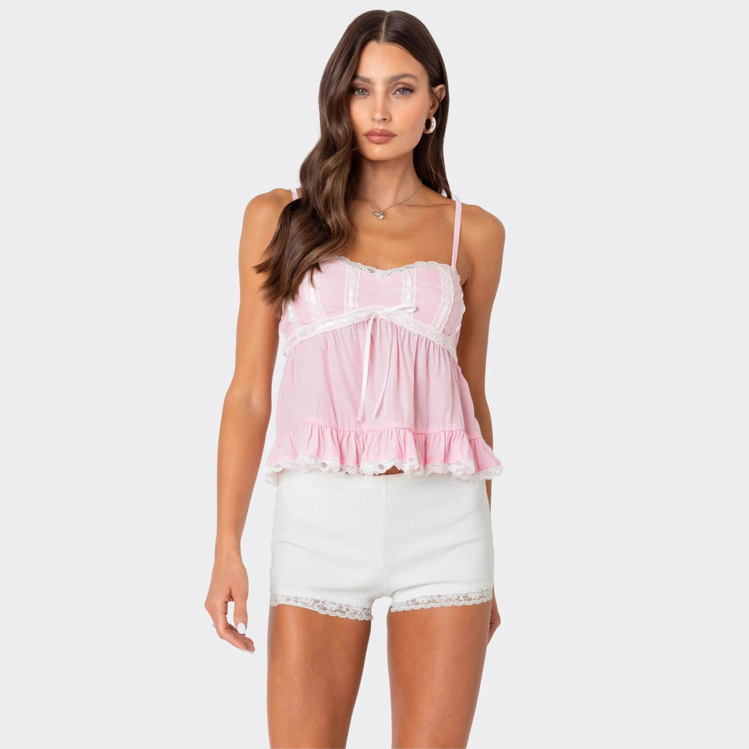 Damen Raffiniertes Sommeroberteil mit Spitzenakzenten und luftiger Silhouette Drune