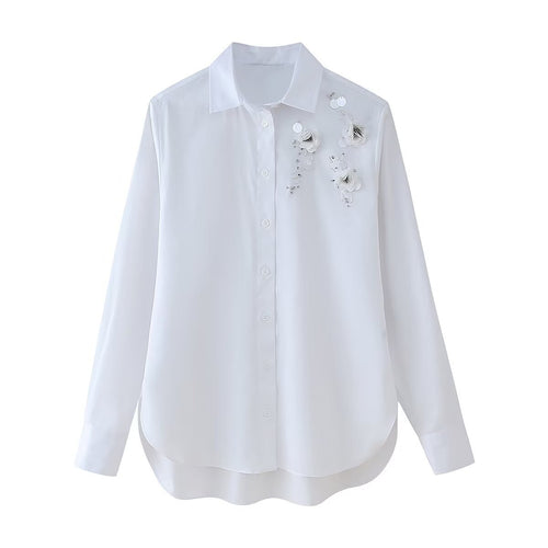 Damen geschickt gestaltete Bluse mit floralen Applikationen Drune