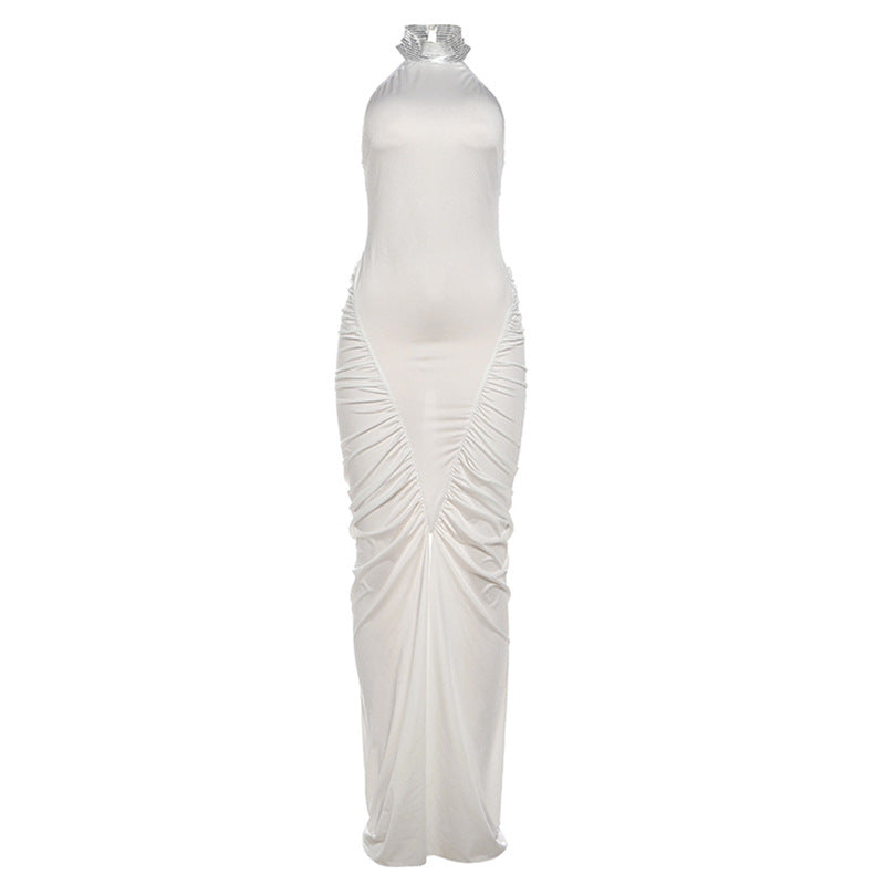 Damen Elegantes Maxikleid mit voluminösem Rüschen-Design und hohem Kragen Drune