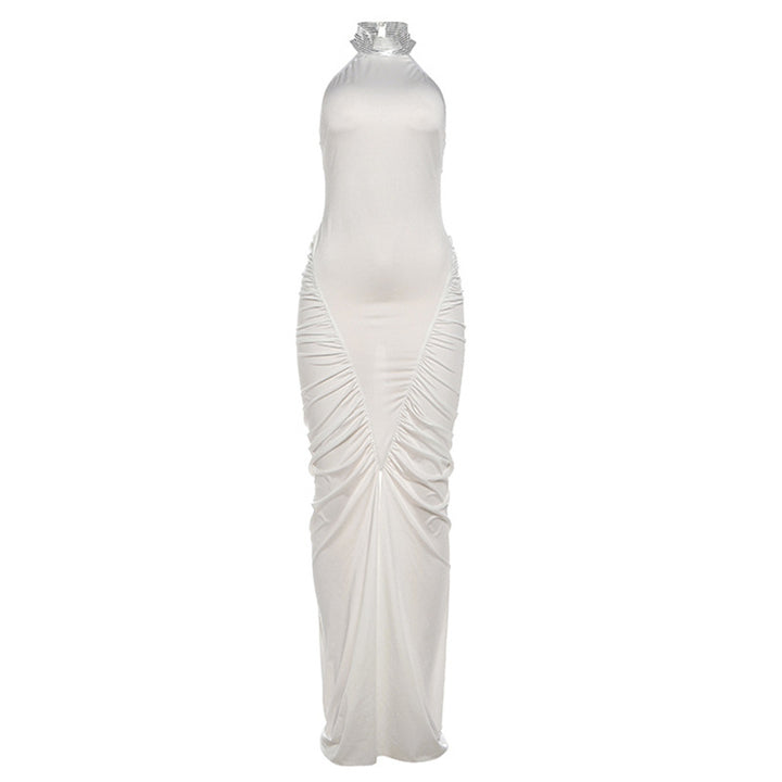 Damen Elegantes Maxikleid mit voluminösem Rüschen-Design und hohem Kragen Drune