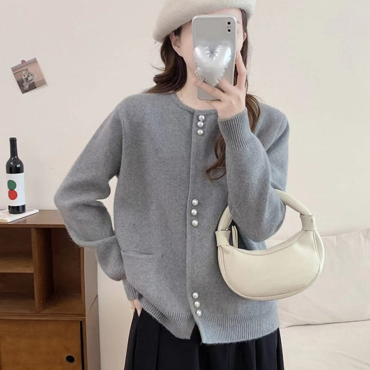 Damen Strickjacke mit eleganten Perlenknöpfen Drune