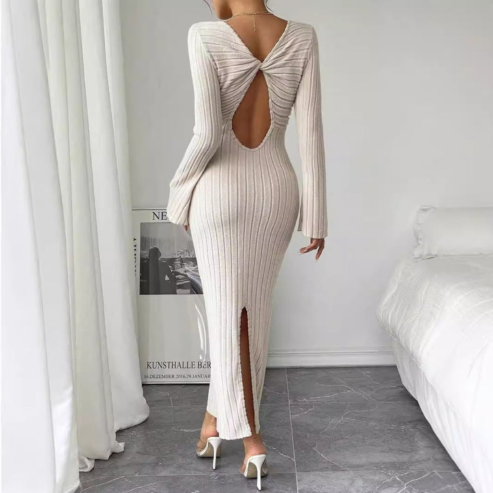 Damen Langarm Strickkleid mit figurbetonter Silhouette und schickem Rundhalsausschnitt Drune