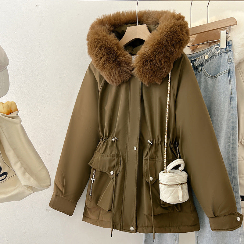 Damen Multifunktionale Winterjacke mit abnehmbarem Kunstfellkragen und regulierbarem Taillenzug Drune