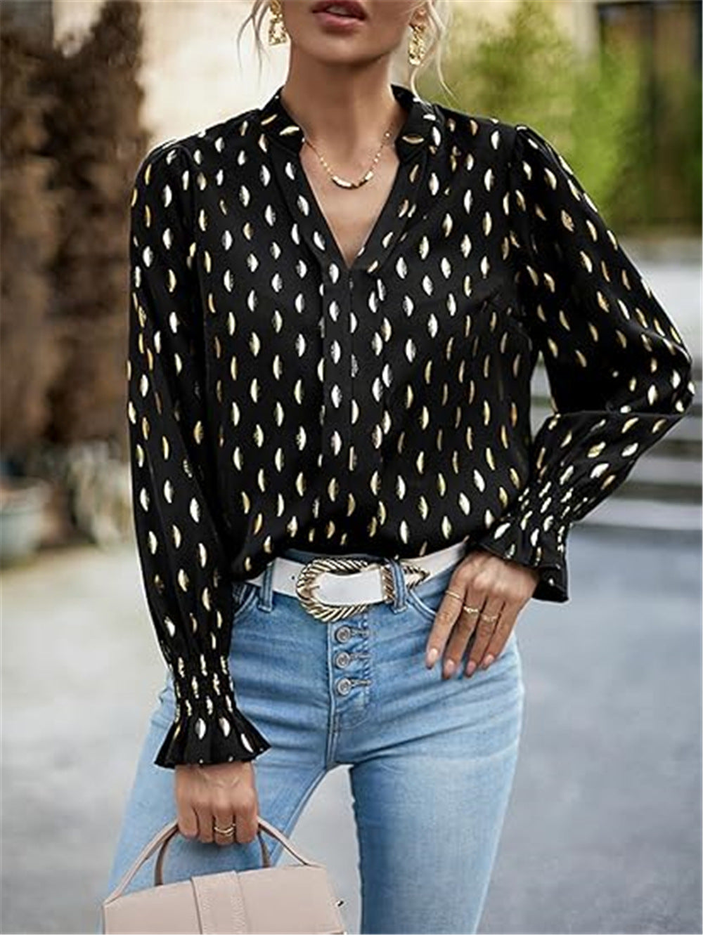 Damen elegante Bluse mit modischem Print Drune