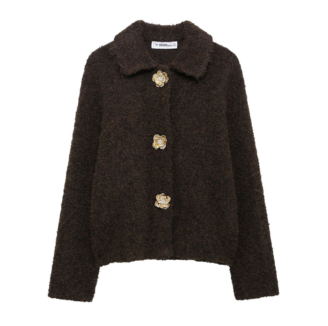 Damen elegante Strickjacke mit dekorativen Knopfdetails Drune